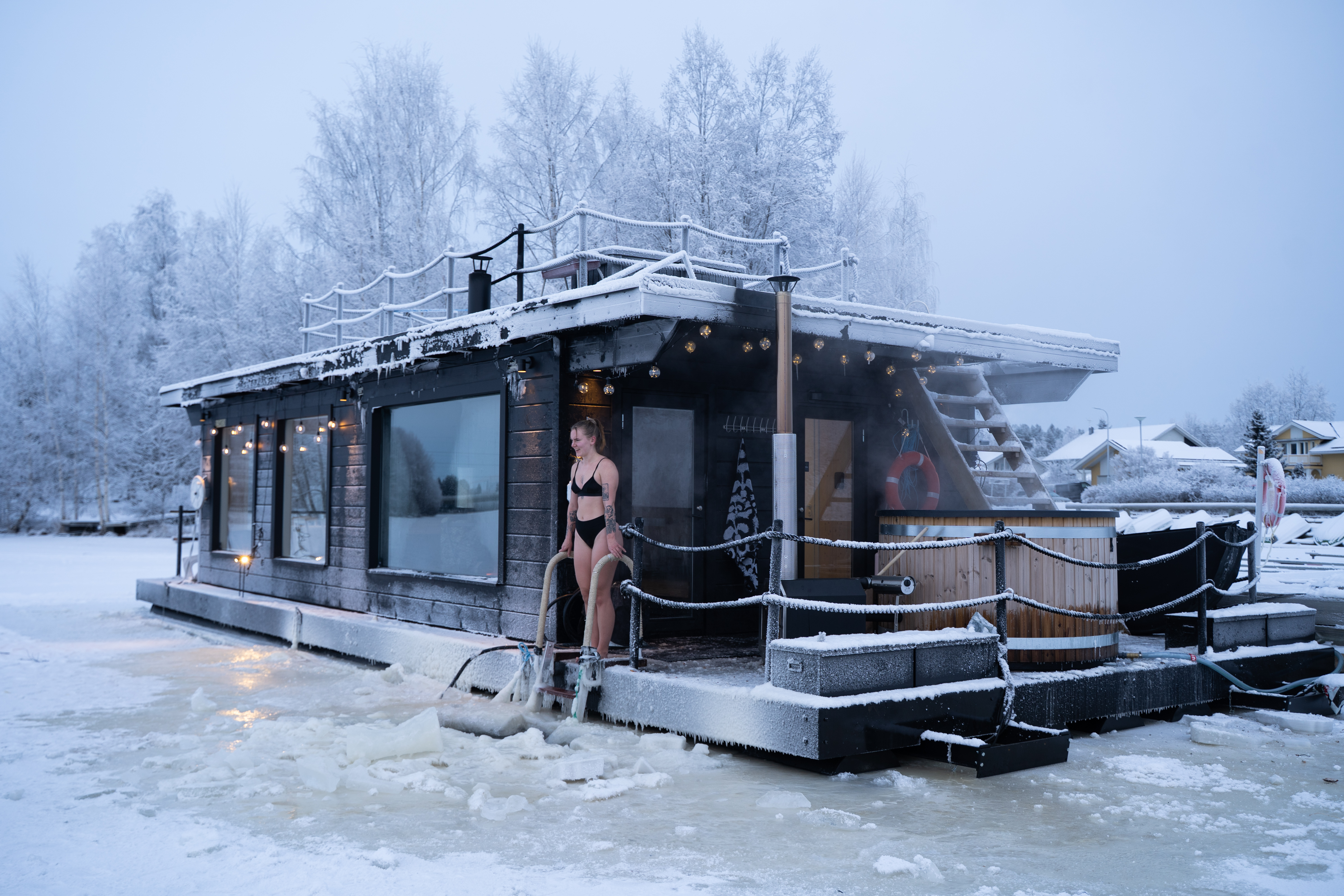 Saunaflåte i Oulu om vinteren
